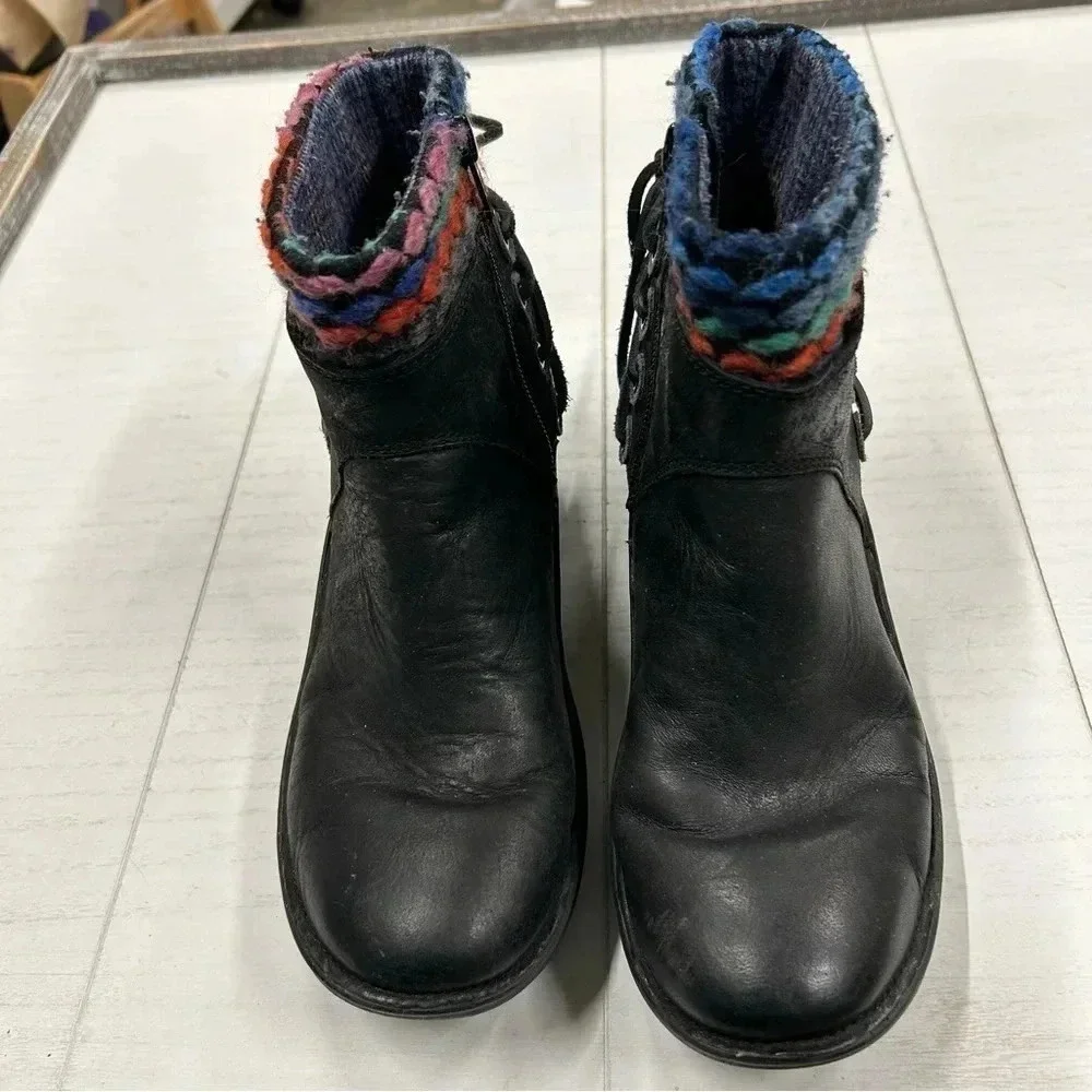 Bionica Black Reign Boho Cozy Textile Boot Bootie Womens‎ 6.5M EUC Backlace